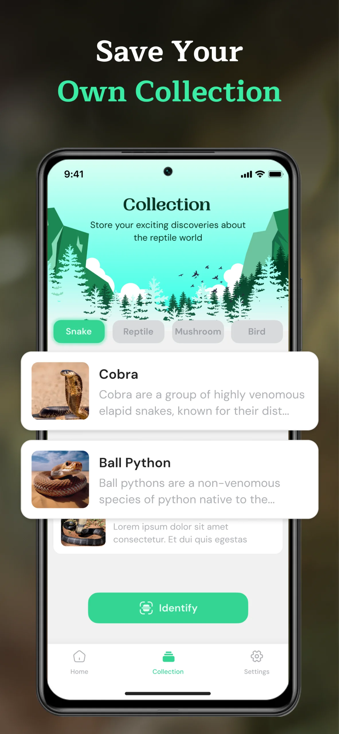 Tangkapan layar aplikasi Snake Identifier AI Scanner 3