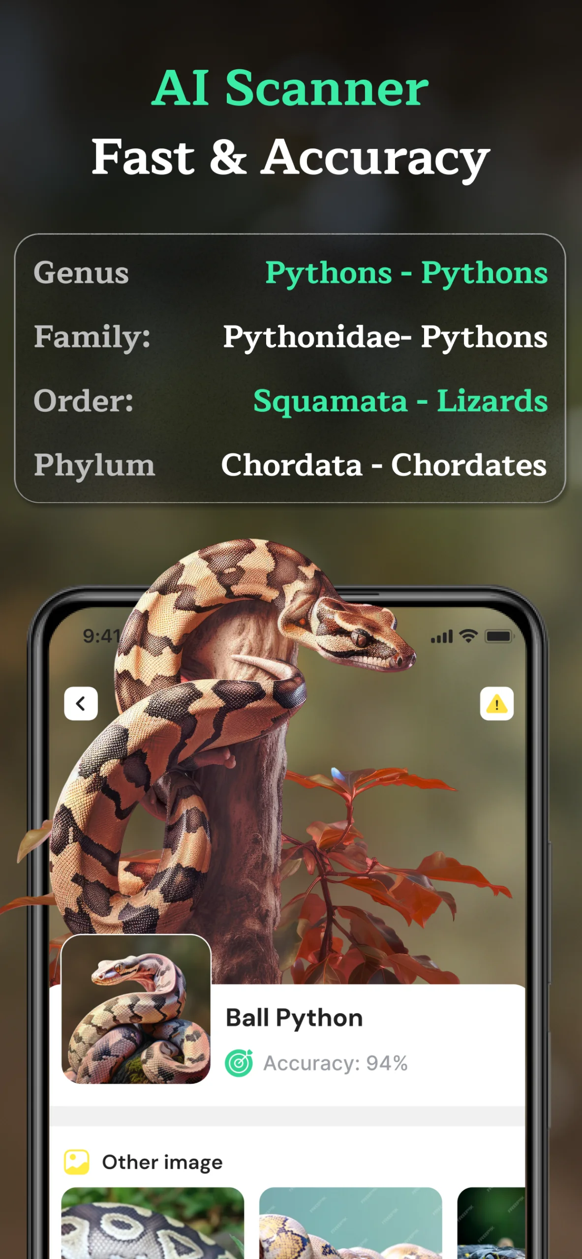 Tangkapan layar aplikasi Snake Identifier AI Scanner 2
