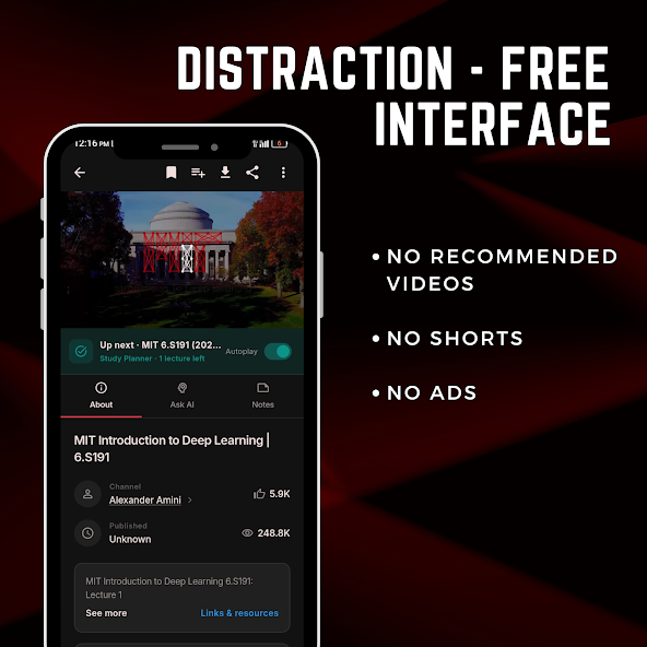 StudyTube: Distraction-free interface screenshot 3
