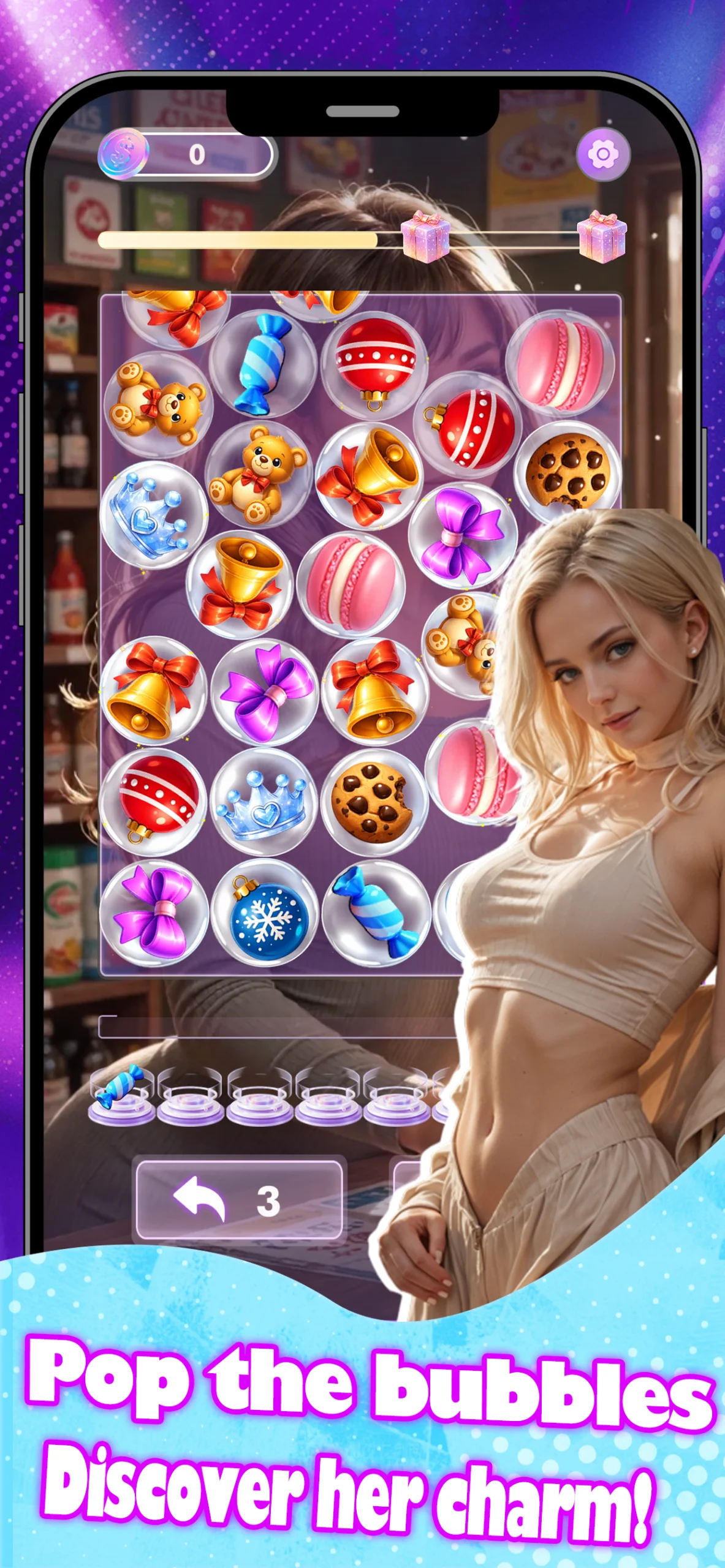 Captura de tela do gameplay de Heartthrob Bubble Match 2