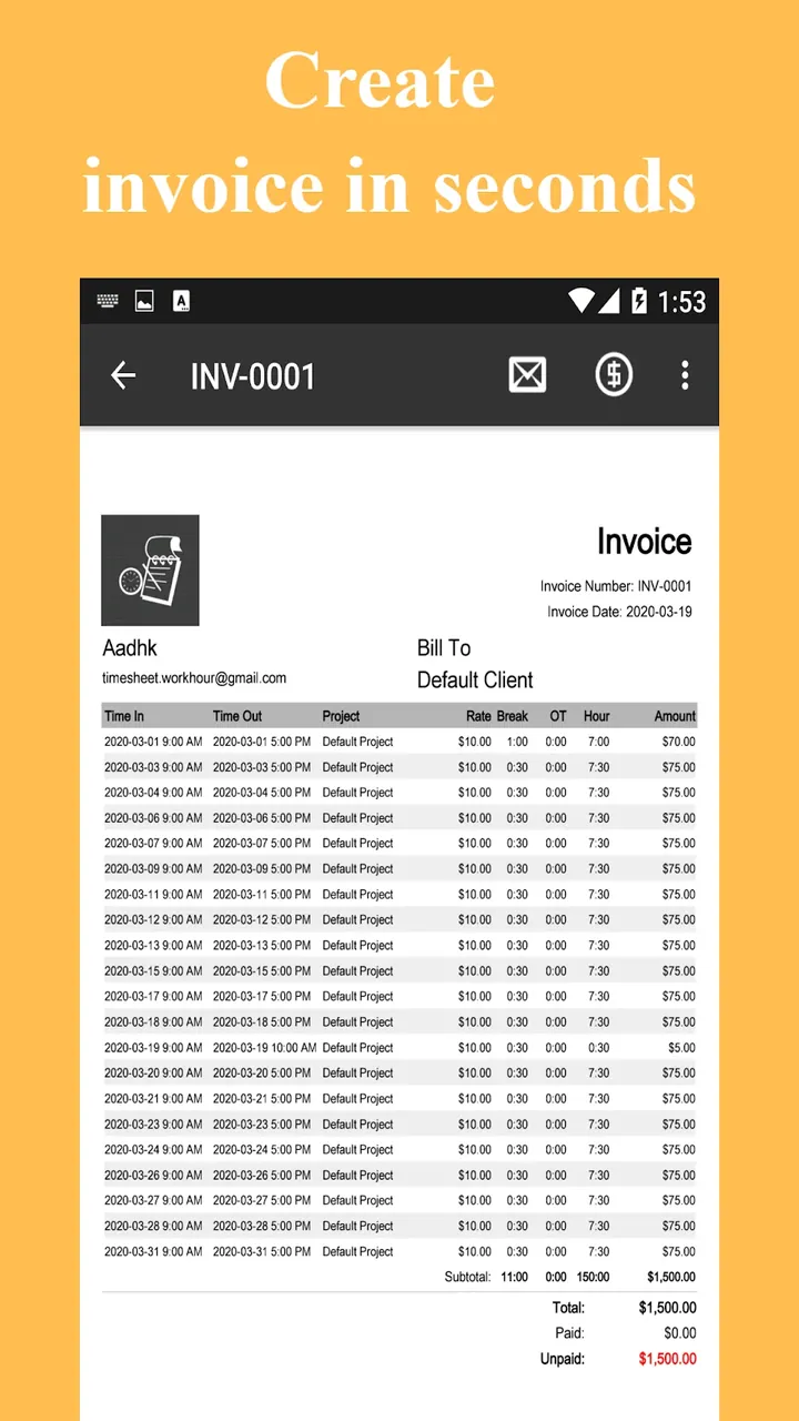 Timesheet app screenshot 4