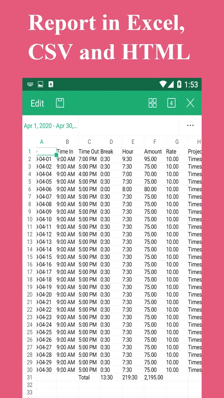 Timesheet app screenshot 5