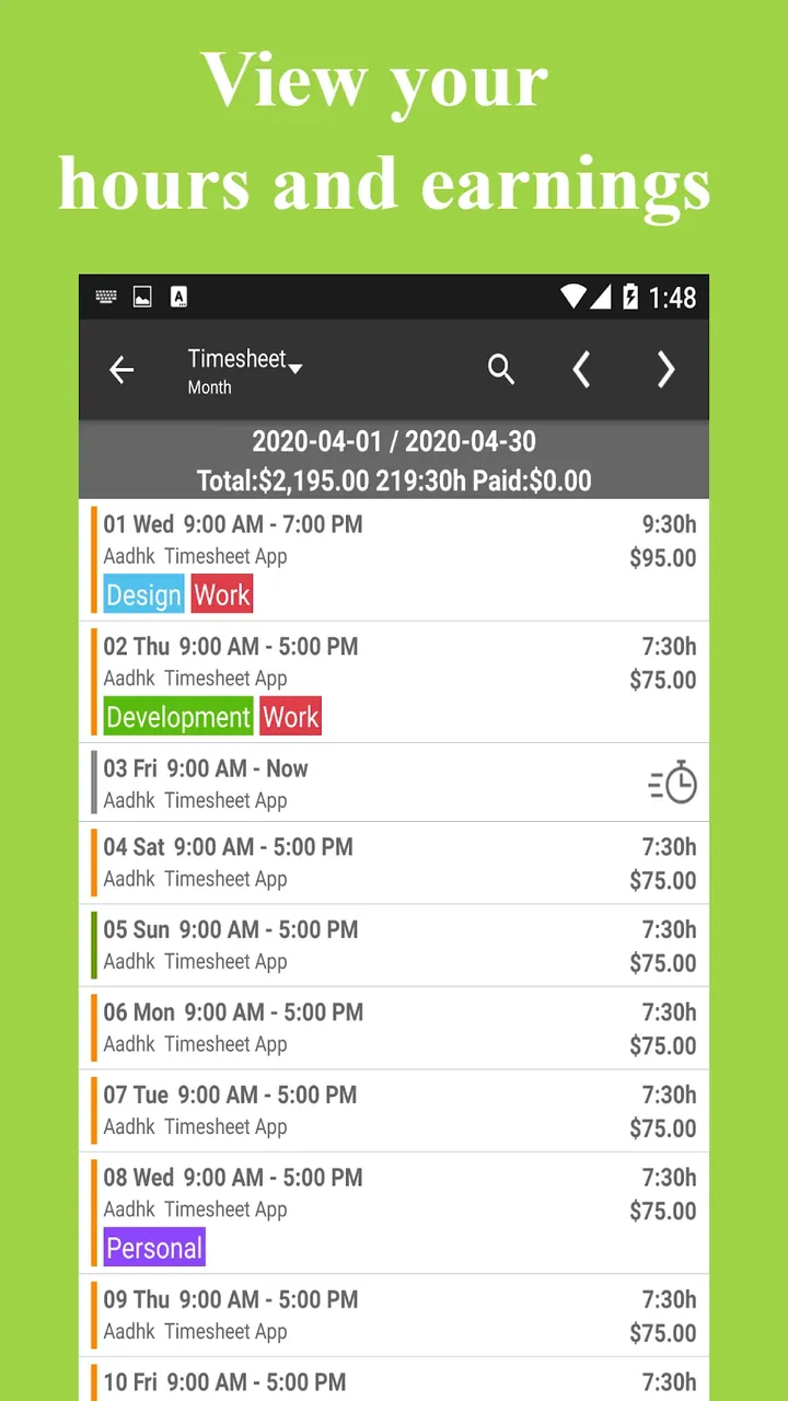 Timesheet app screenshot 6