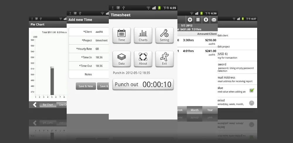 Timesheet app screenshot 1