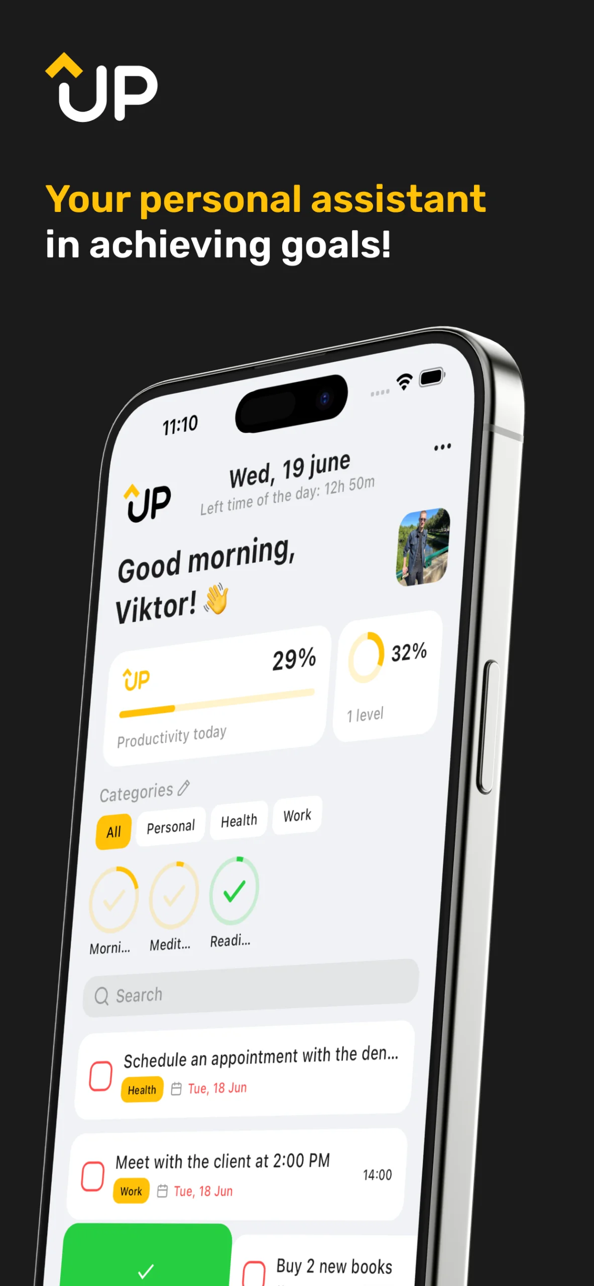 Captura de pantalla 2 de UP: Goals, To-Do, Tasks, Lists