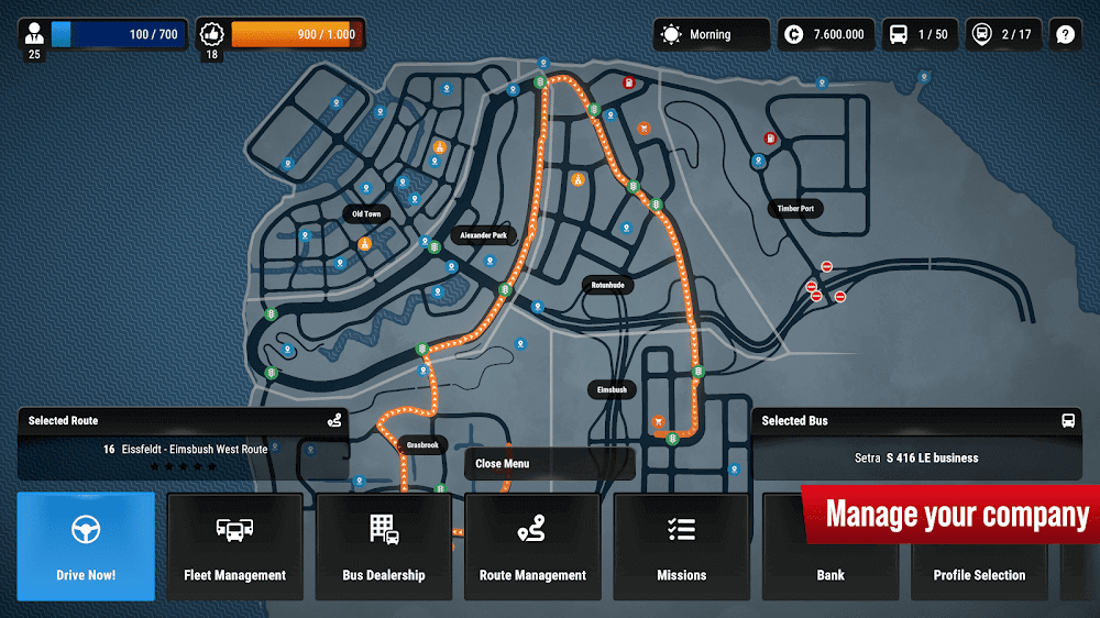Bus Simulator CR Captura 4 – Gestiona el flujo de pasajeros y el mantenimiento de los vehículos