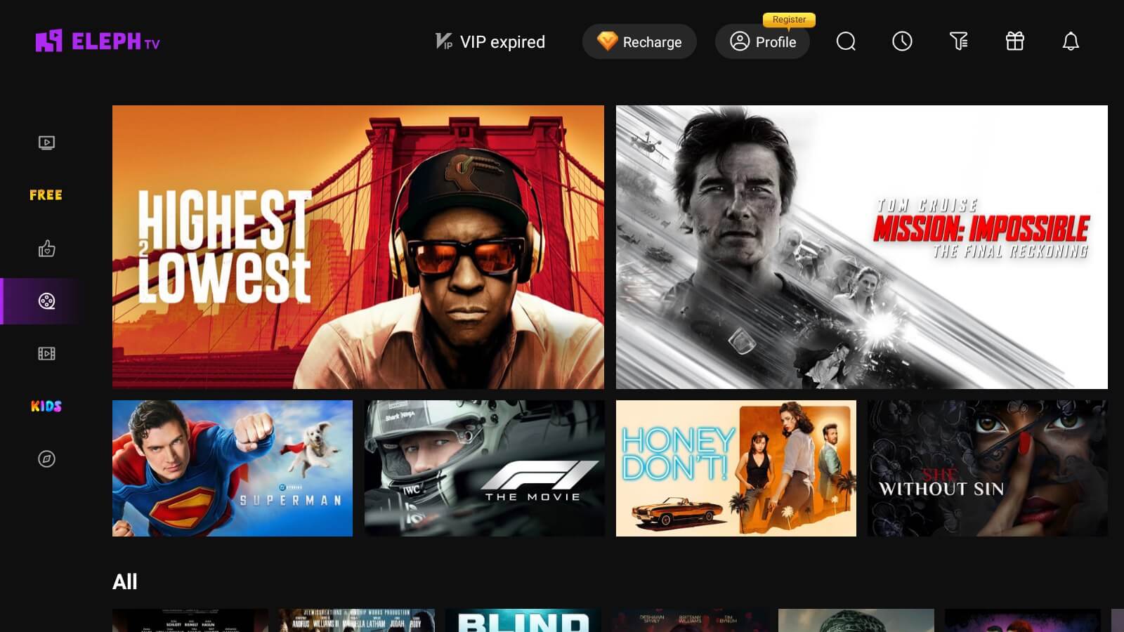 Aperçu de l'interface de l'application ElephTV 1