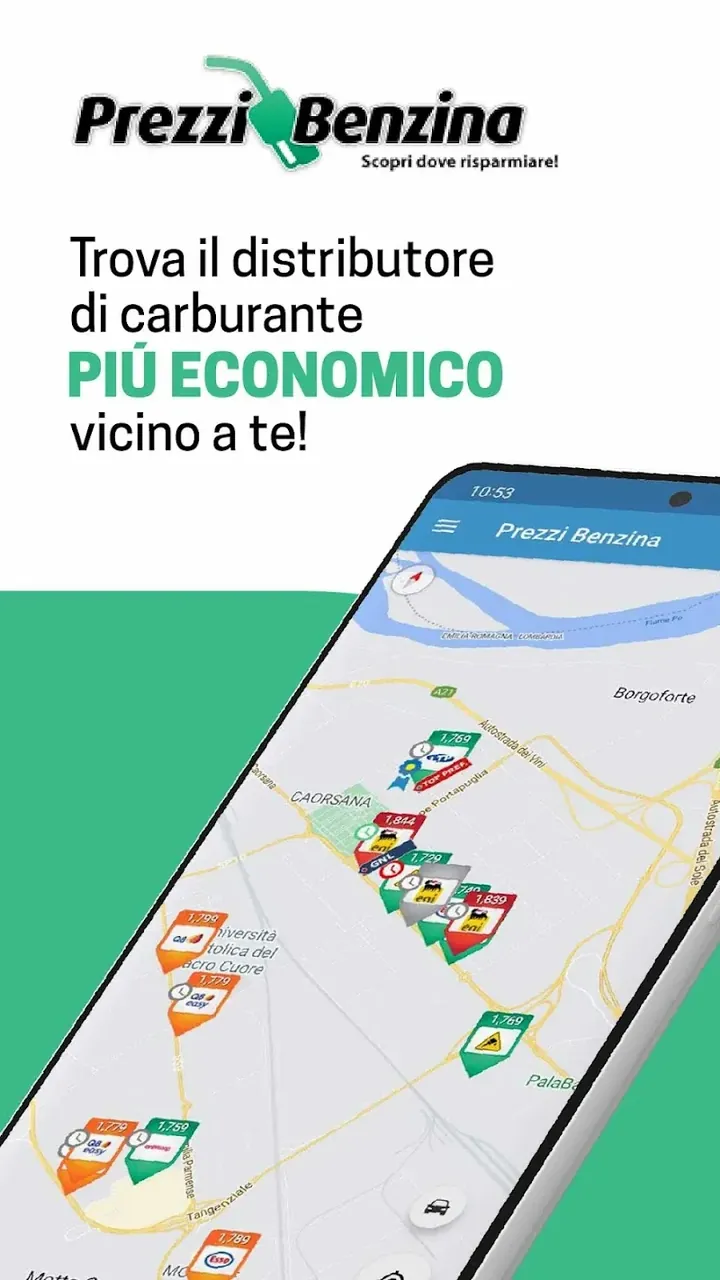 Tangkapan layar dalam aplikasi Prezzi Benzina! Metano GPL HVO 2