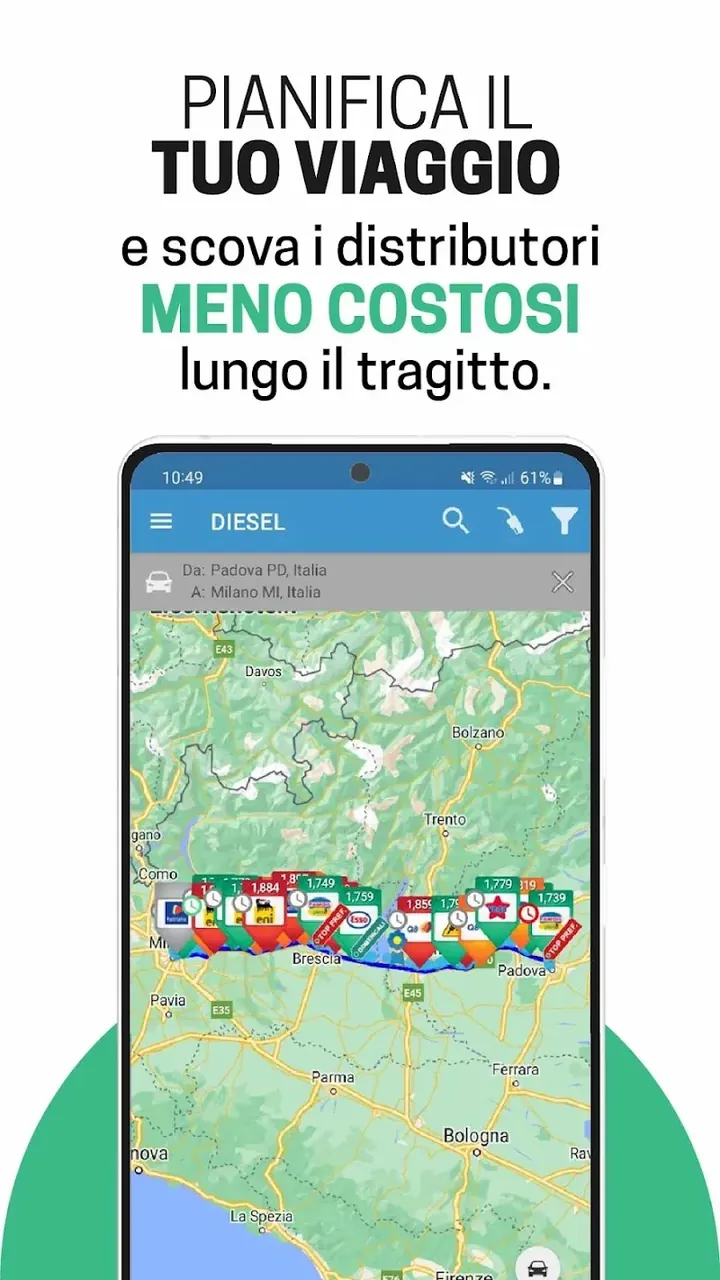 Tangkapan layar dalam aplikasi Prezzi Benzina! Metano GPL HVO 5