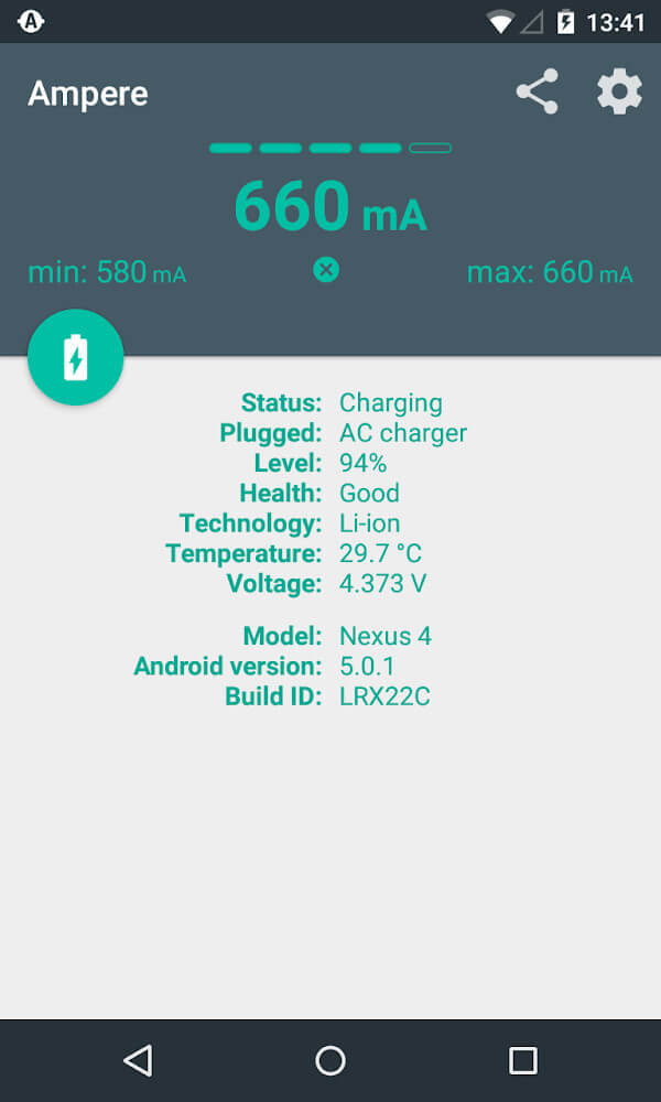 Captura de pantalla de la aplicación Ampere 3