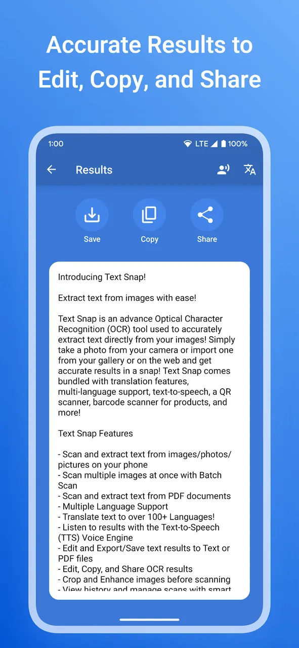 Aperçu de l'application Text Snap 4