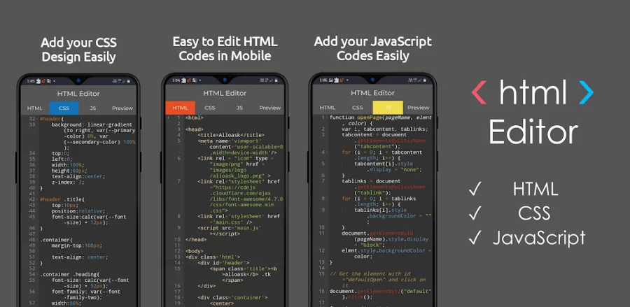 HTML Editor Mobile - AloHTML capture d'écran 1