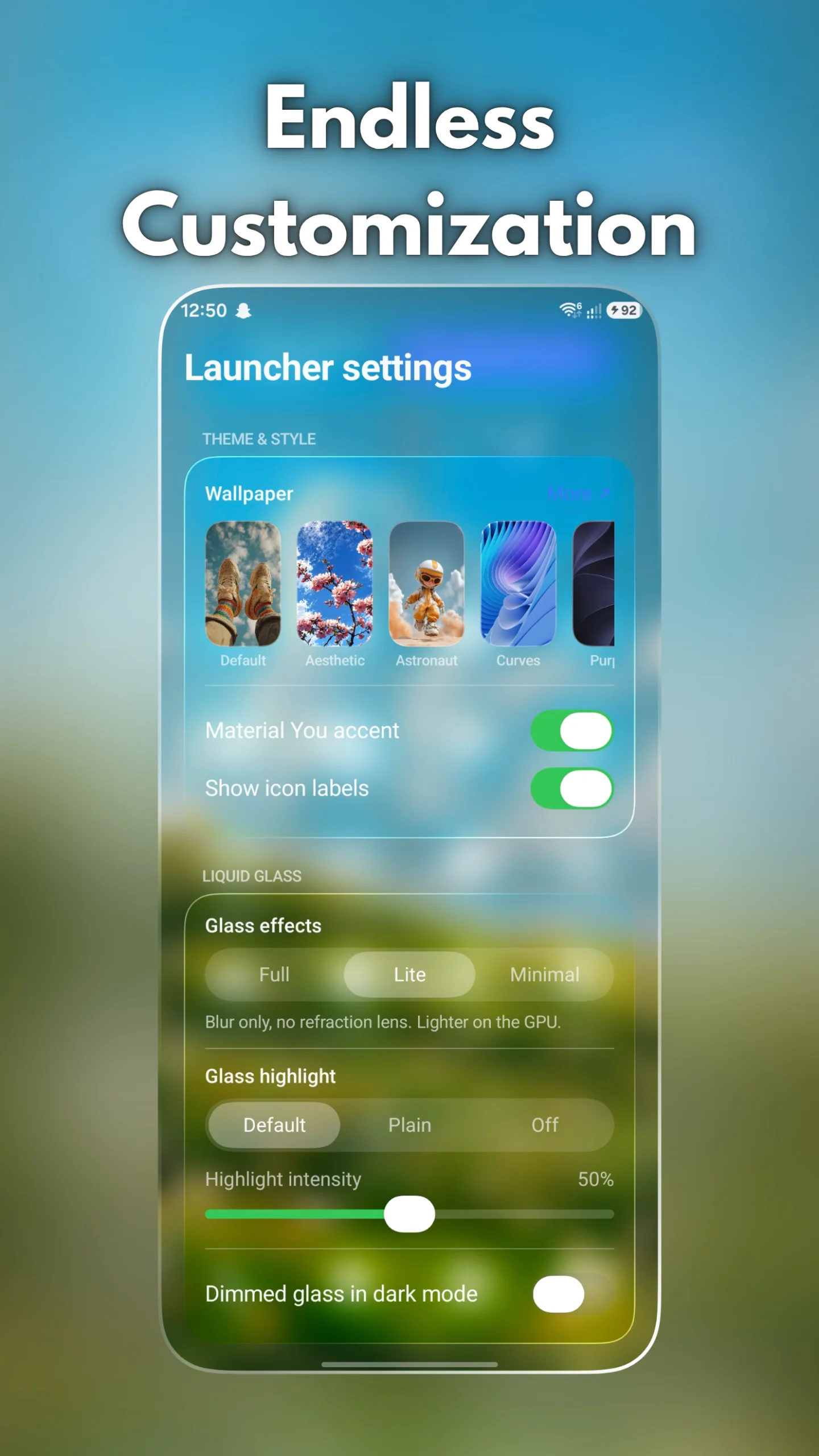 Aperçu capture d'écran 4 - Liquid Launcher: Glass UI