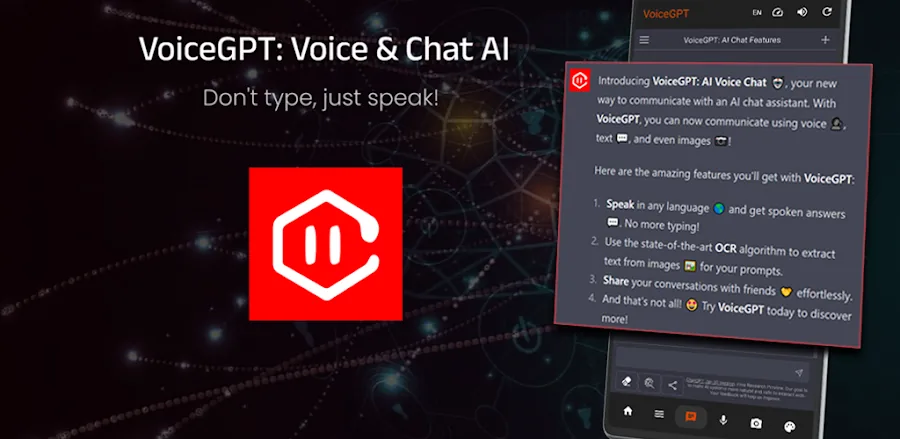 Capture d'écran 1 de l'interface de l'application VoiceGPT