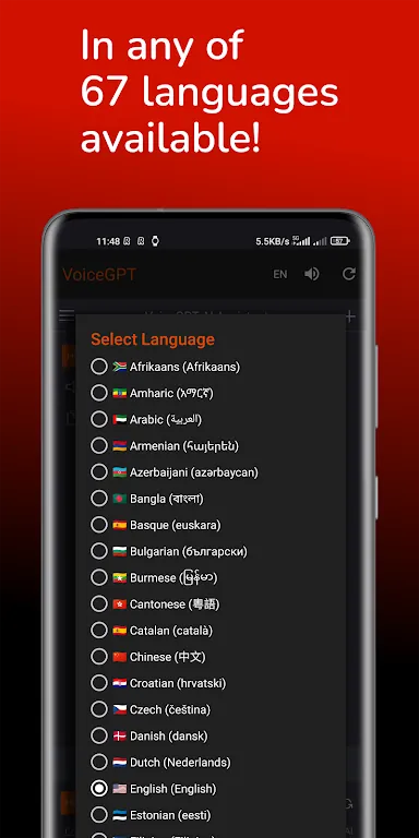 Capture d'écran 6 de l'interface de l'application VoiceGPT
