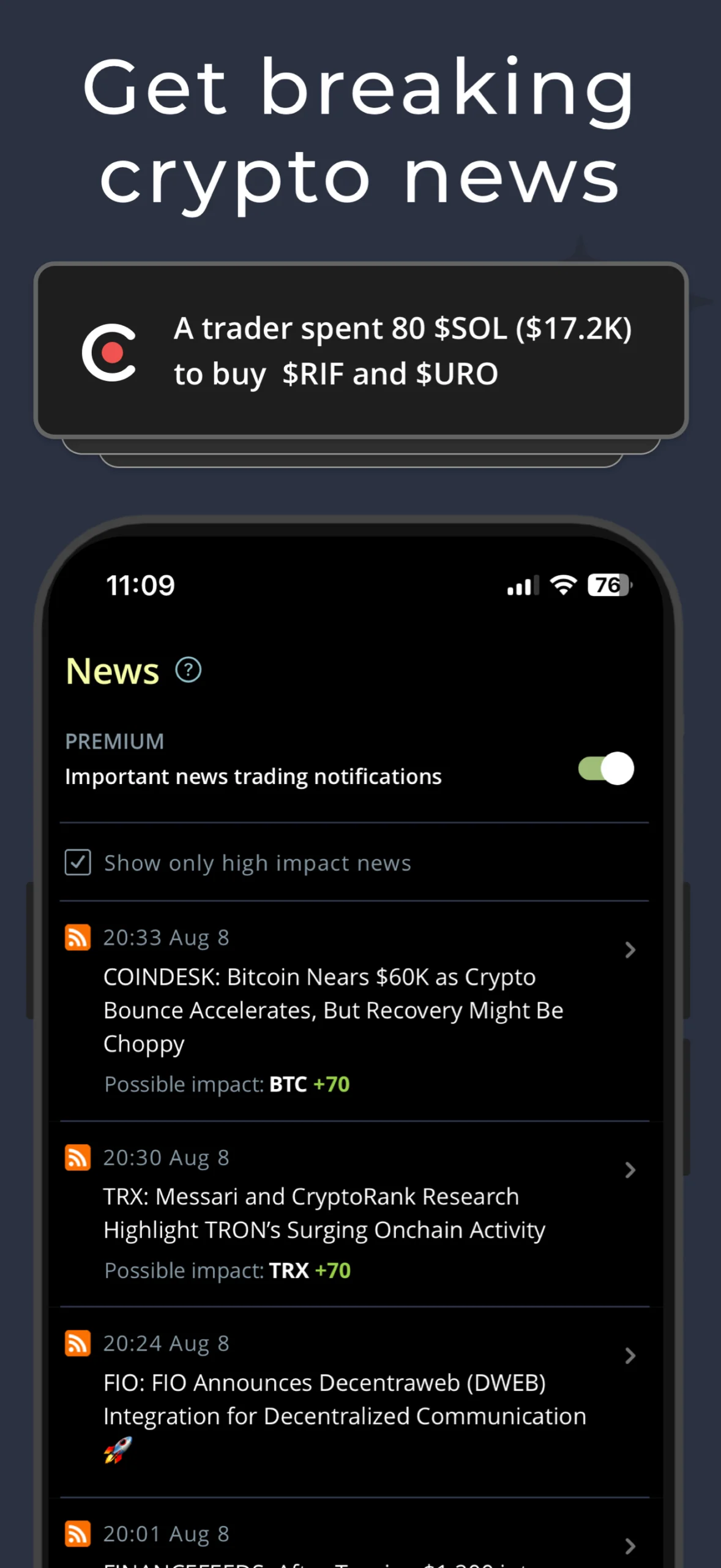 Tangkapan layar aplikasi Coin Push: Crypto Alerts 5