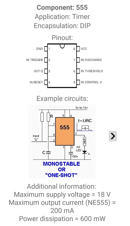 Capture d'écran de l'application Electronic Component Pinouts 6