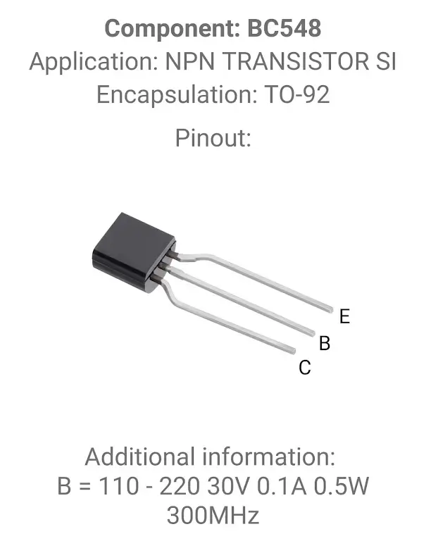 Capture d'écran de l'application Electronic Component Pinouts 5