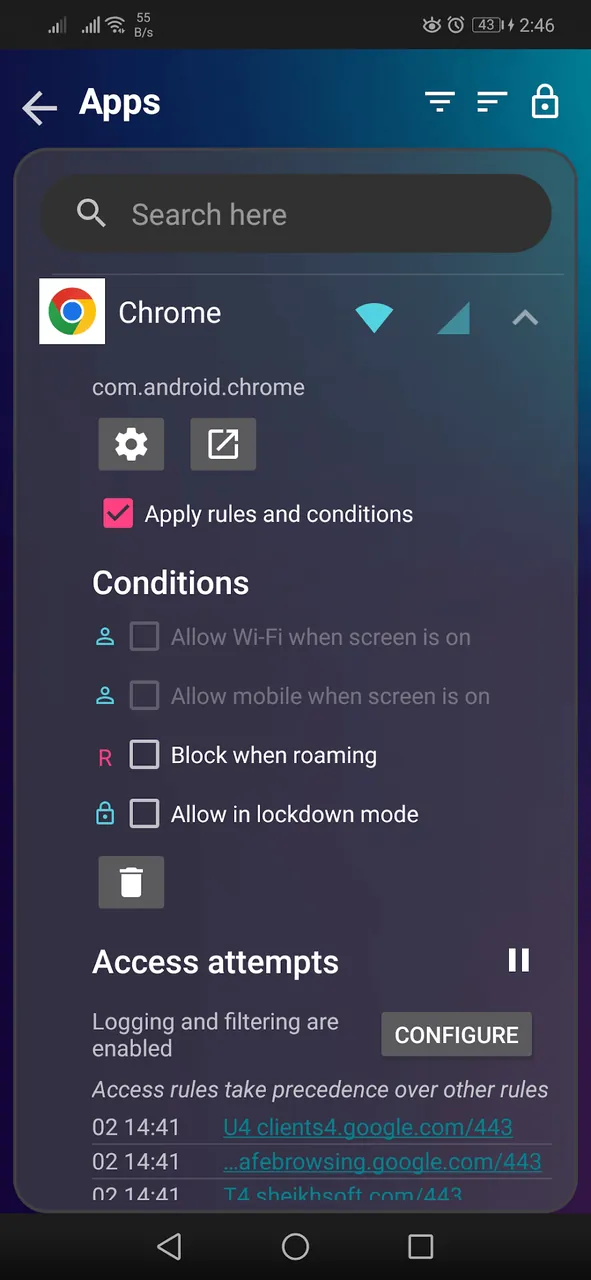 Capture d'écran de l'application InternetGuard 4