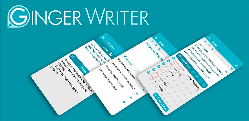 Aperçu 1 de l'application Ginger Writer, Grammar Speller