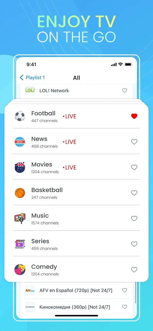 Aperçu de l'application IPTV Smart Player 3