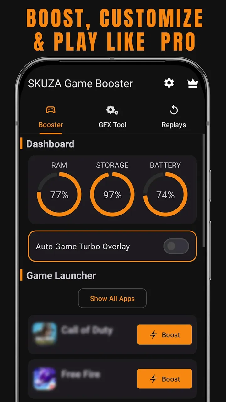 Capture d'écran 2 de l'application SKUZA Game Booster & GFX Tool