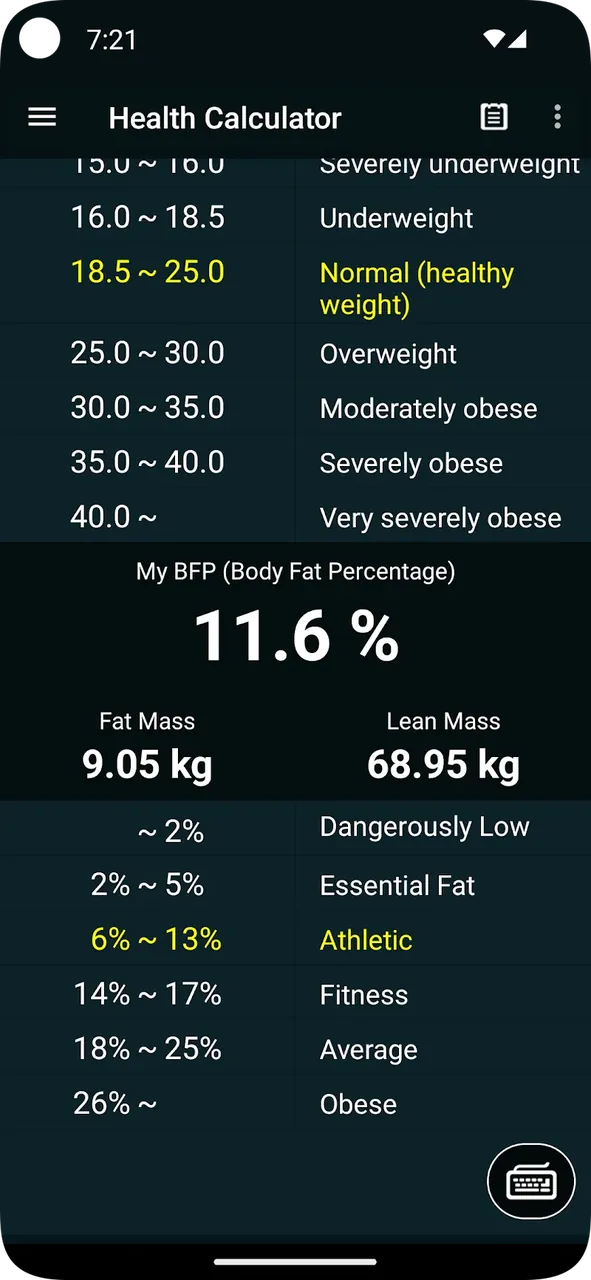 Aperçu de l'application Health Calculator 3