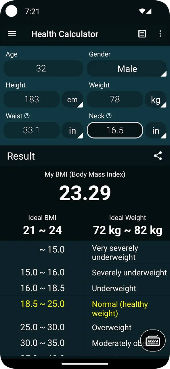 Aperçu de l'application Health Calculator 2