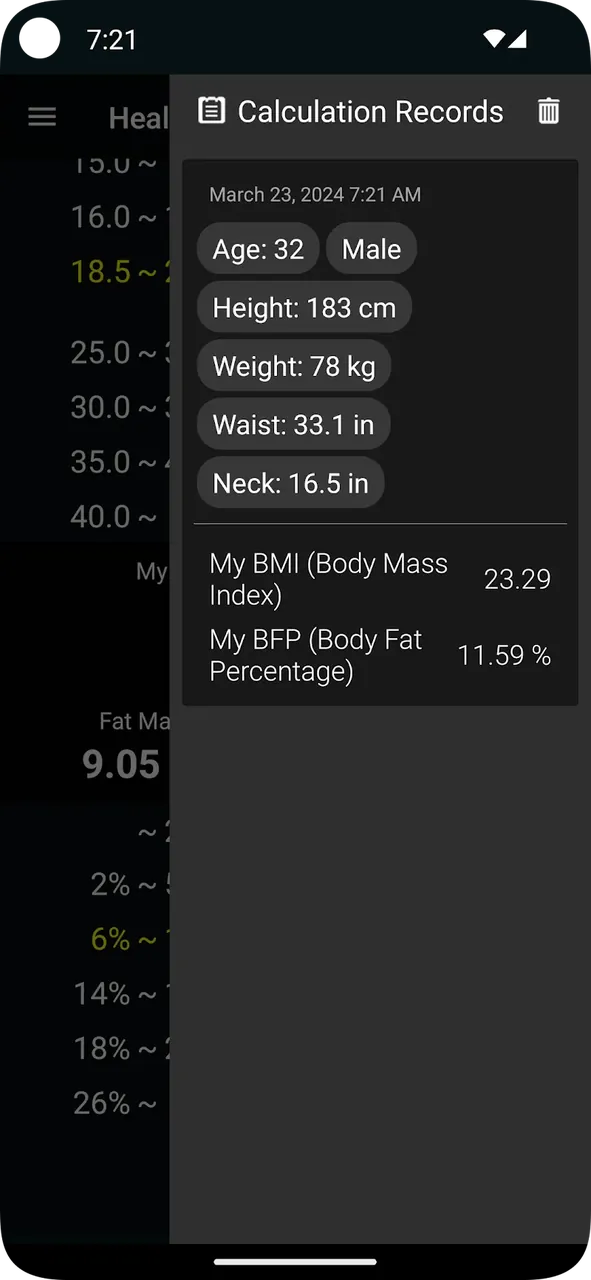 Aperçu de l'application Health Calculator 4