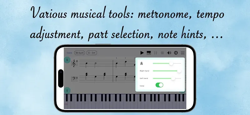 Aperçu de l'application Piano eTutor 5