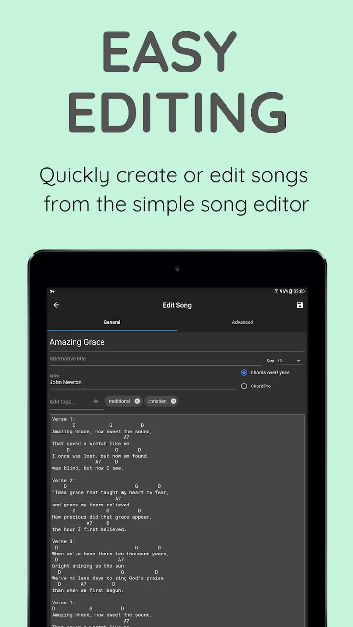 Capture d'écran de l'application SongbookPro 5