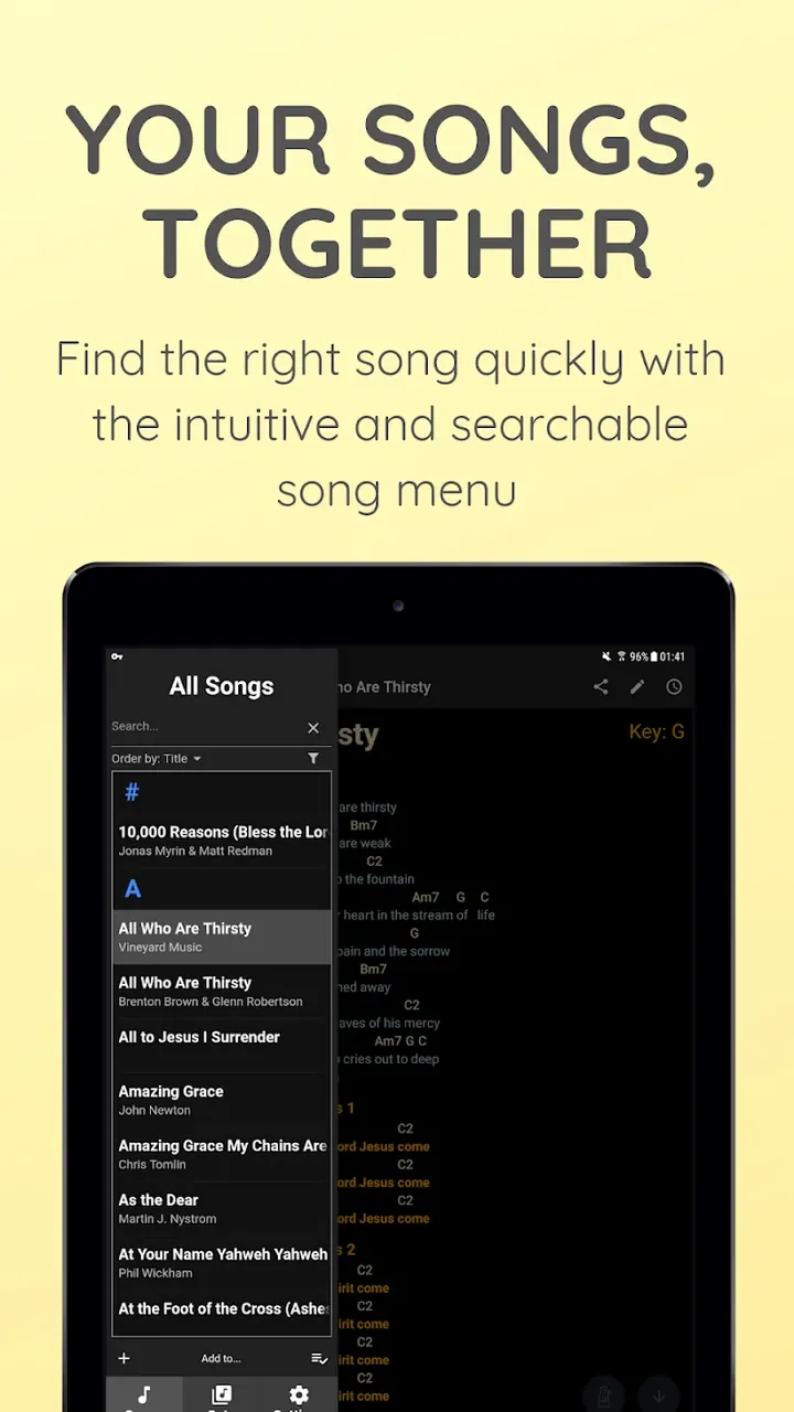 Capture d'écran de l'application SongbookPro 2