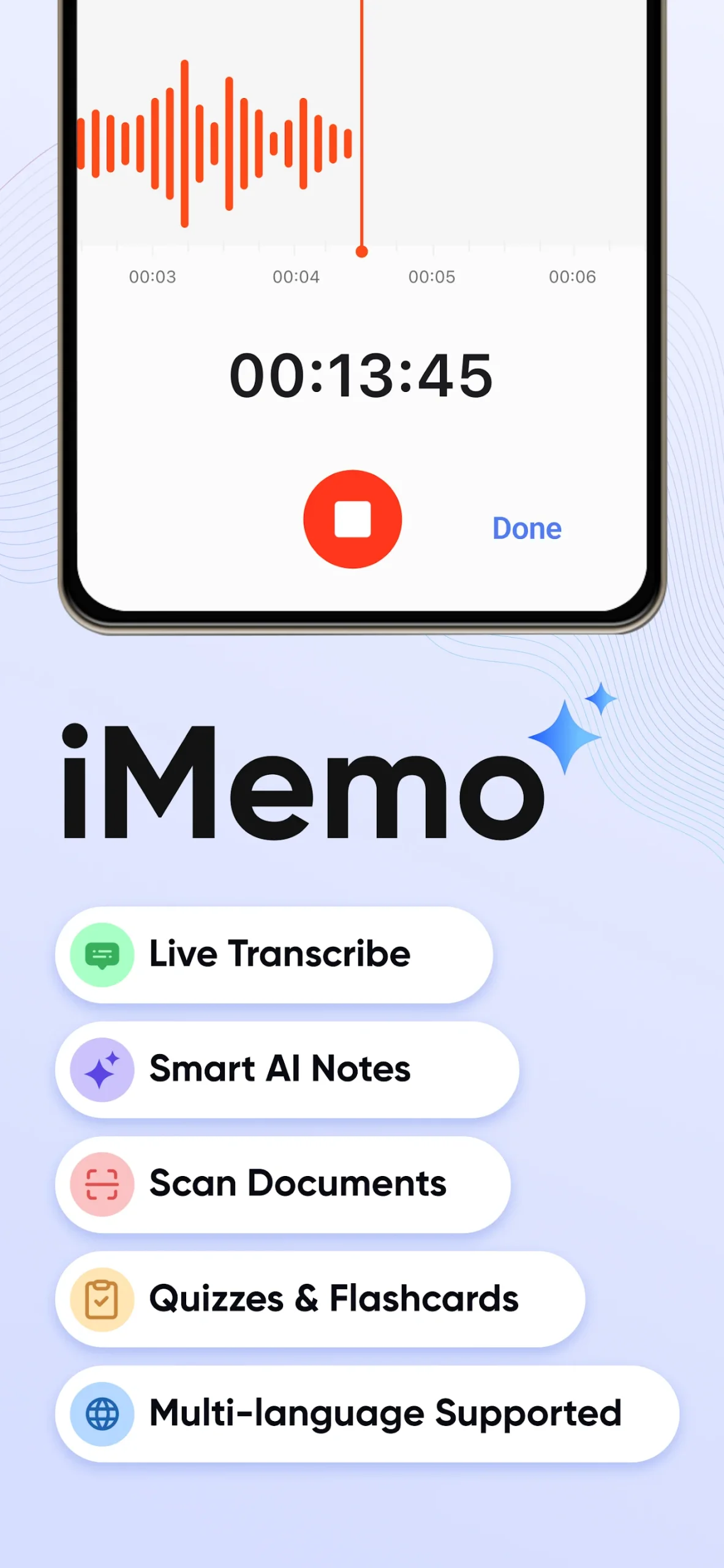 Aperçu 1 de l'application iMemo: AI Notes & Transcribe