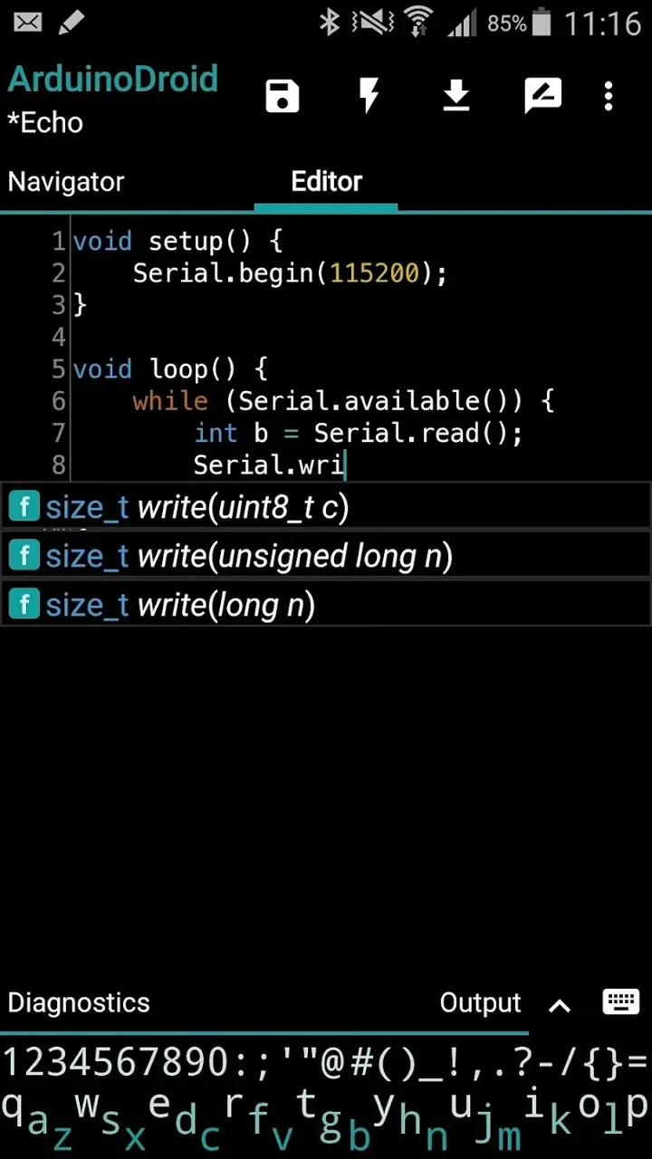 Capture d'écran ArduinoDroid 2