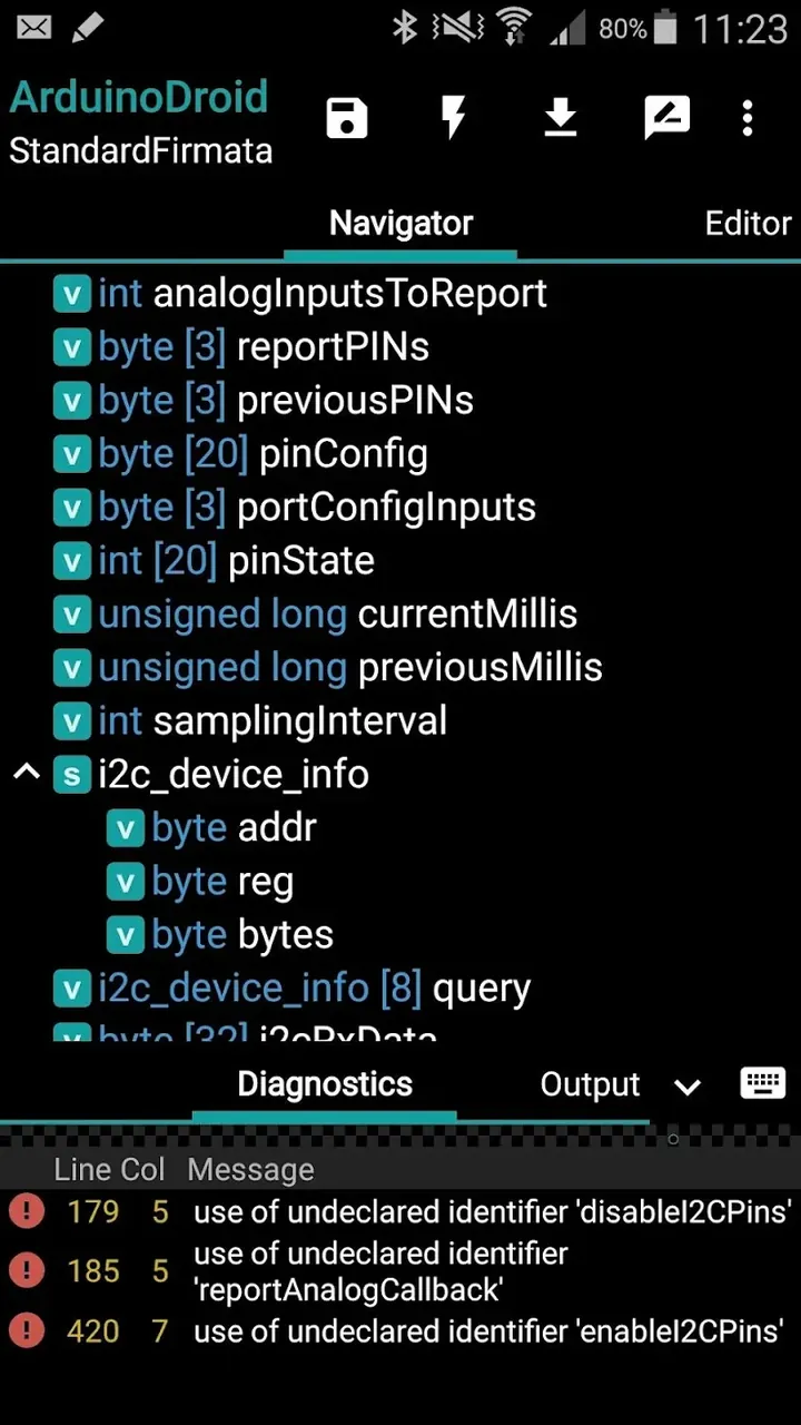 Capture d'écran ArduinoDroid 3