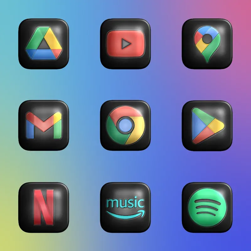 Glossy Dark 3D - Aperçu Icon Pack 6