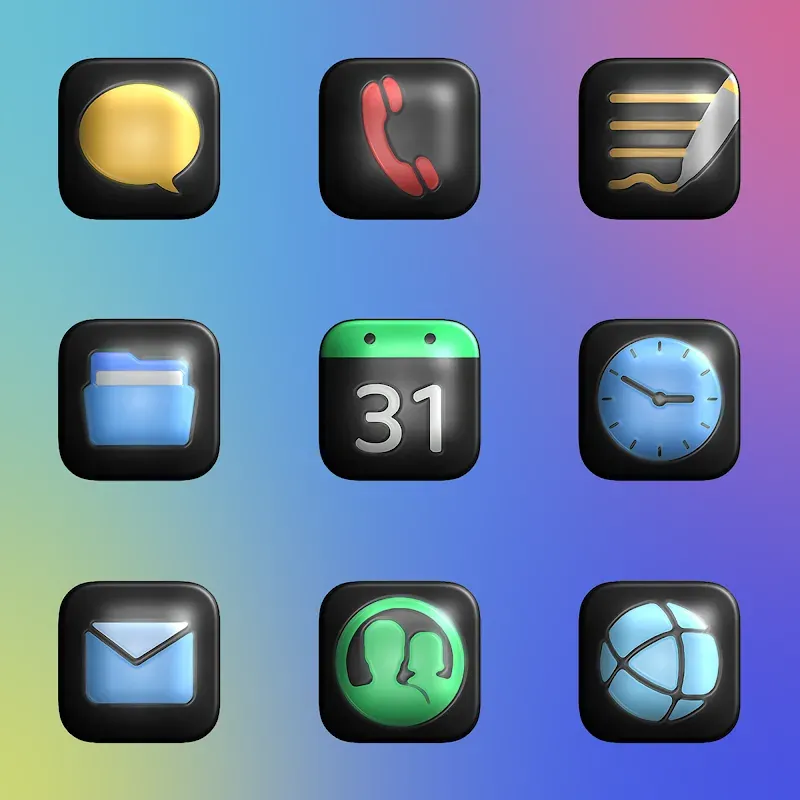 Glossy Dark 3D - Aperçu Icon Pack 5