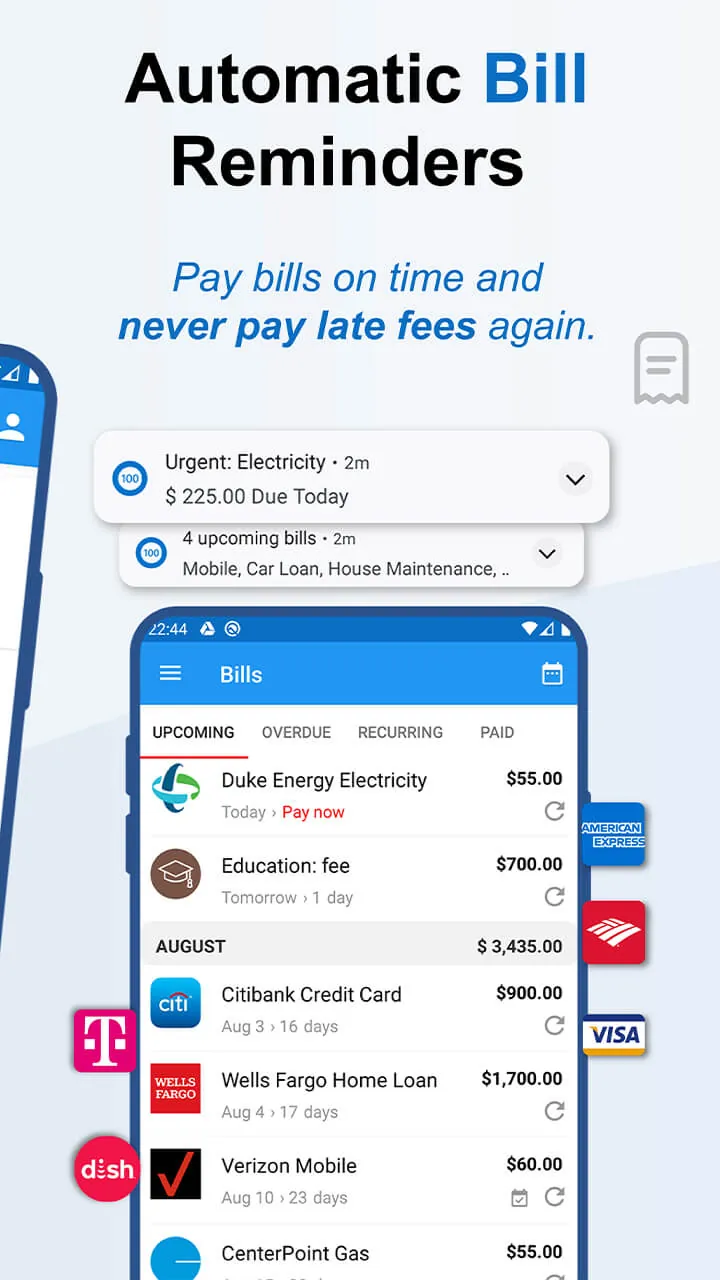 Aperçu de l'écran de Bill Payment Organizer, Budget 7
