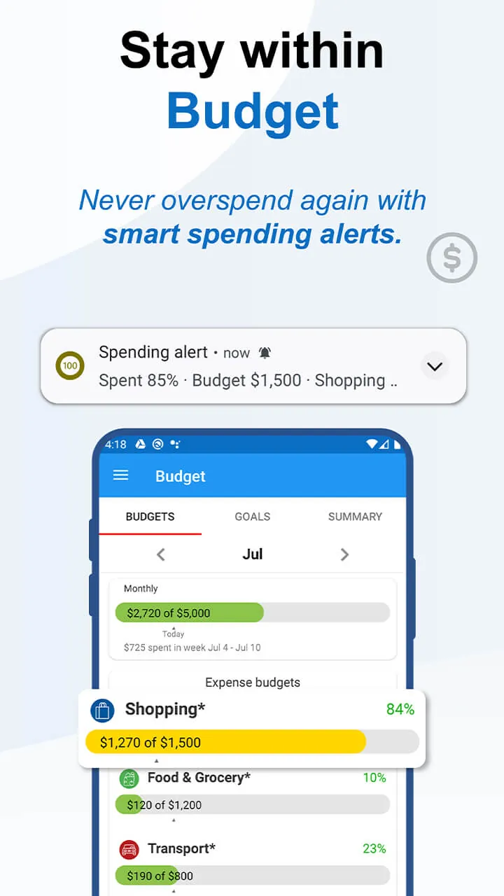 Aperçu de l'écran de Bill Payment Organizer, Budget 5