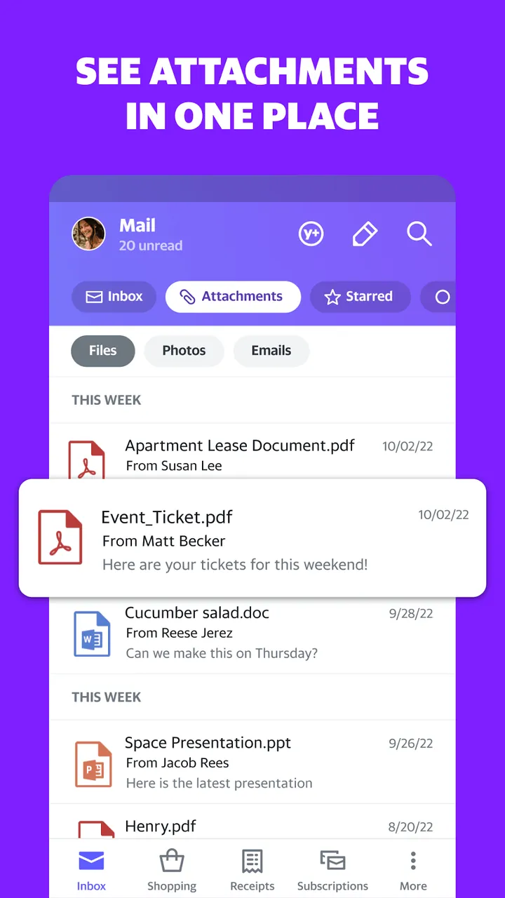 Aperçu 3 de l'application Yahoo Mail