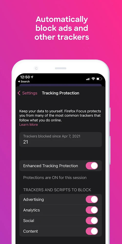 Aperçu de l'application Firefox Focus 4