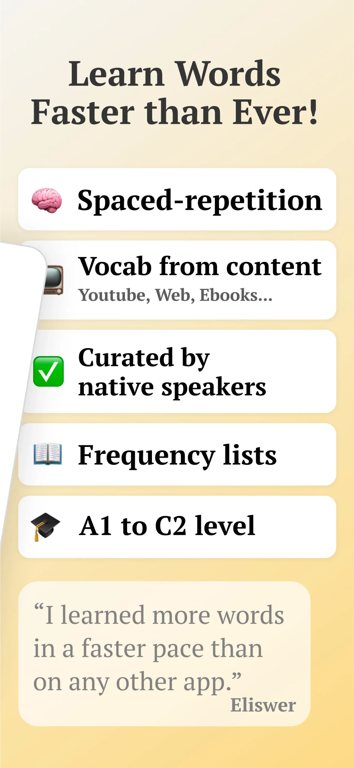 Aperçu 1 de l'application Vocabulary flashcards: Vocabuo