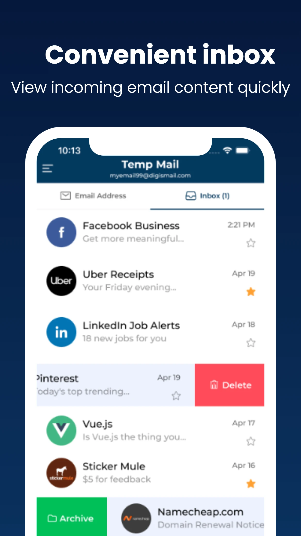 Aperçu 3 de l'application Virtual Mail - temp multi mail